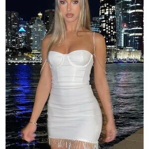 White Fox Boutique - White Mini Dress with Fringe Detail
